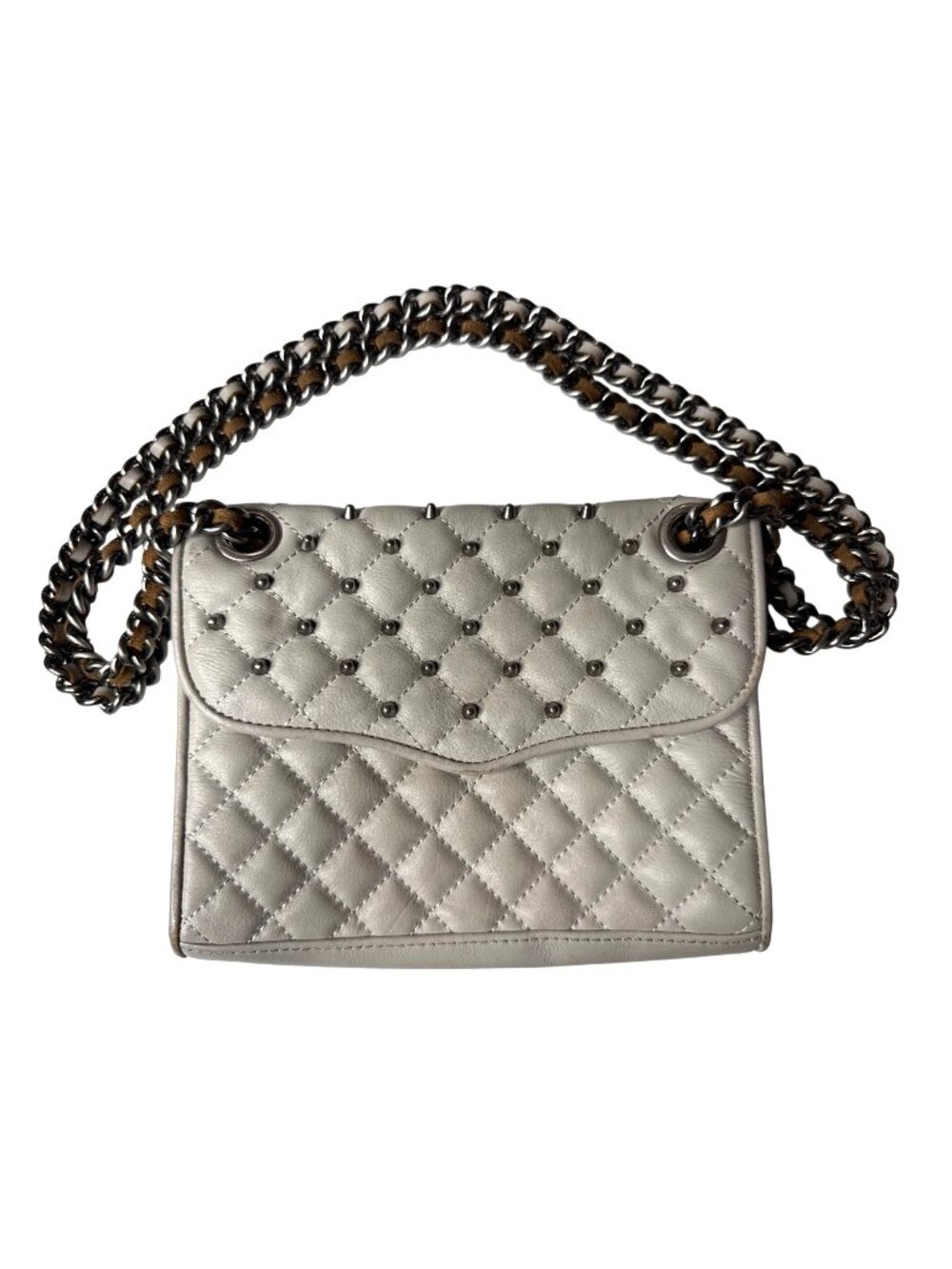 Rebecca Minkoff Quilted Leather Chain Shoulder Bag With Stud Accents - White